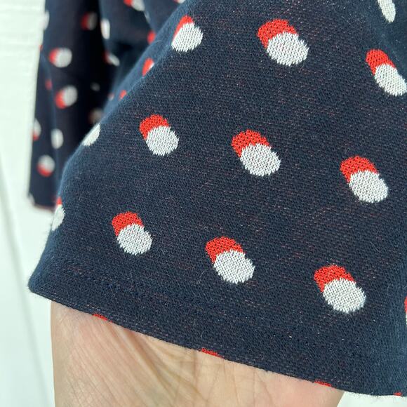 BCBG Women Cropped Flared Long Sleeve Knit Polka Dot Sweater Navy Blue Medium - Picture 4 of 7